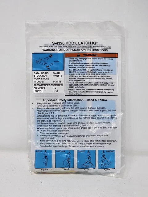 Crosby S-4320 Replacement Latch Kit 319N 320N 339N 1327 1339 Hooks