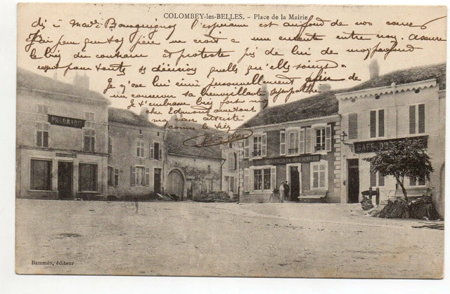 COLOMBEY LES BELLES - Meurthe & Moselle - CPA 54 - La place de la Mairie - Café