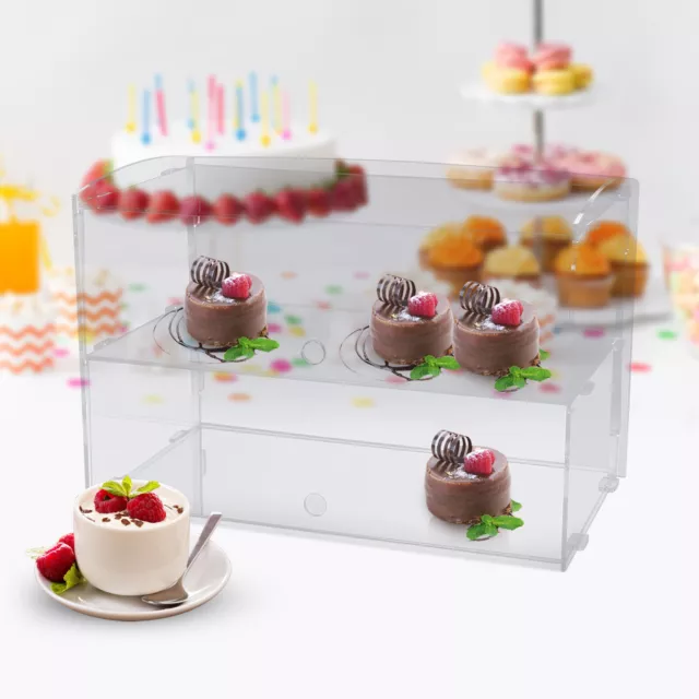 2 Tiers Display Show Case Storage Cabinet Acrylic Bakery Cake Display Case Donut