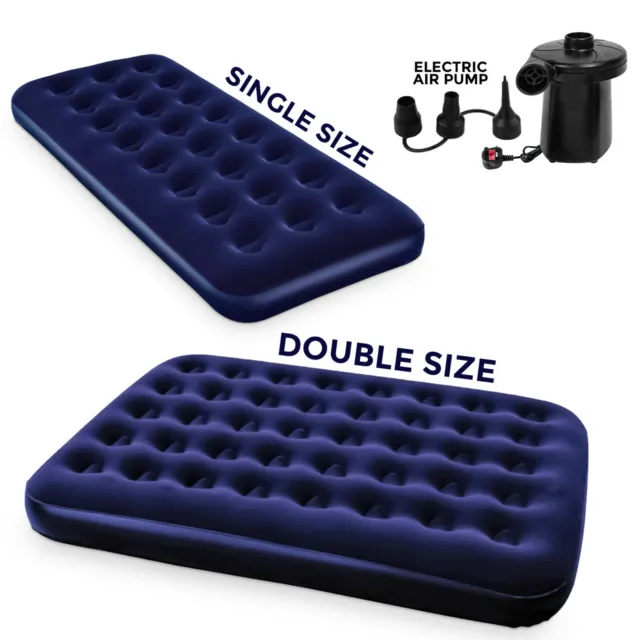 Double Single Flocked Camping Airbed Inflatable Mattress Blow Up Air Bed Pump