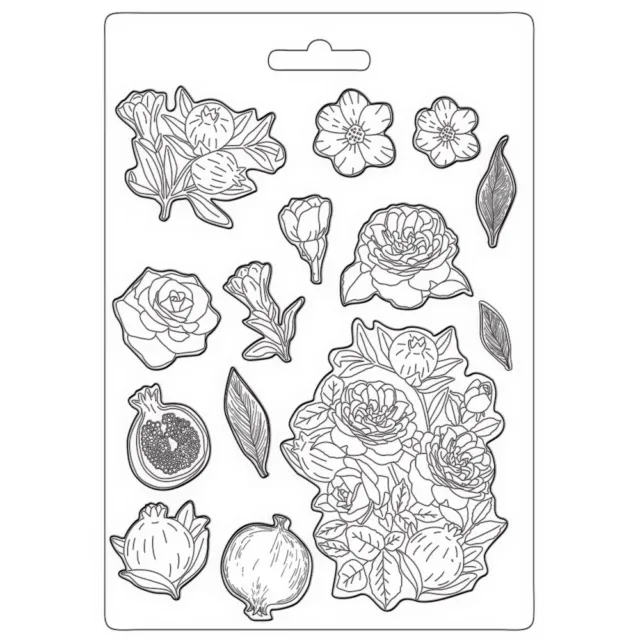 Stamperia Soft Mould A4 Casa Granada POMEGRANADE and FLOWERS - Resin #K3PTA4523