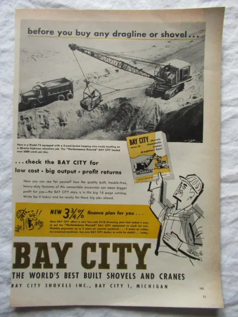 1959 Print AD Bay City Shovel Excavator Crane 11X8"