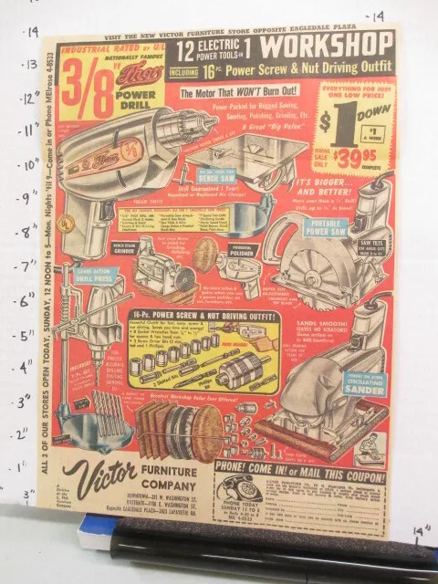newspaper ad 1960s power tools Thor drill saw grinder polisher sander Victor