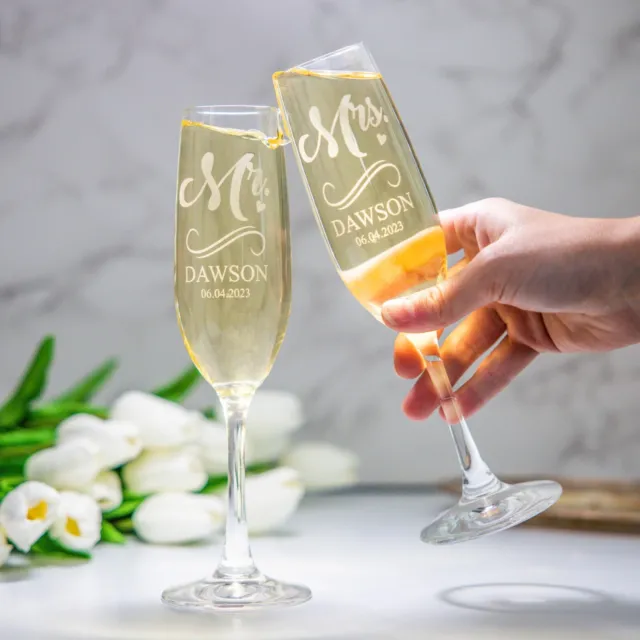 Custom Champagne Glasses Set of 2 - Engraved Wedding Champagne Toasting Flutes 3