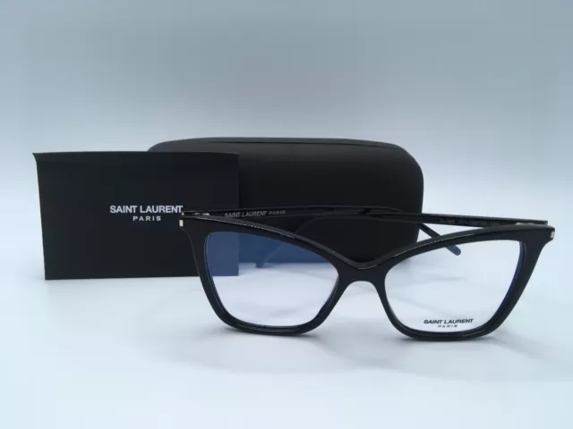 Saint Laurent SL 386 Women's Black Frame Blue Block Lens Cat Eye Eyeglasses 53MM