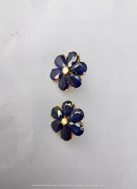 Birthday Gift's Blue Sapphire Gemstone 925 Sterling Silver Pave Diamond Earring