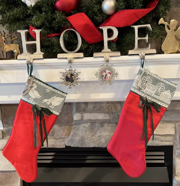 Christmas Stocking Holders Hangers Set Of 4 Silver Metal Hope