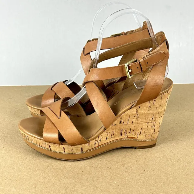 Franco Sarto Sophie Leather Cork Wedge Sandals Womens 8 Tan Buckle