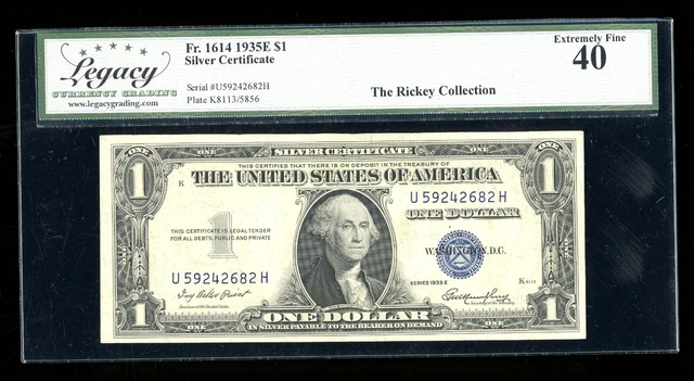 DBR 1935-E $1 Silver Fr. 1614 UH Block Legacy XF-40 Serial U59242682H