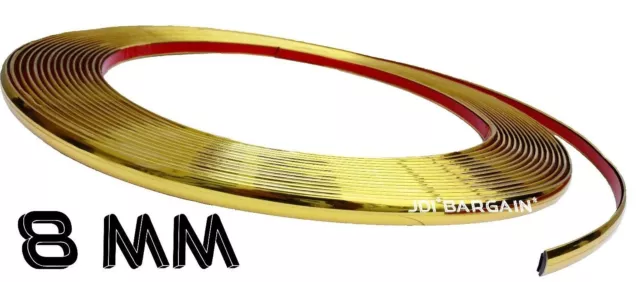 8mm x 1M Gold Moulding Trim Car Protect Adhesive Strip Styling Decoration Self