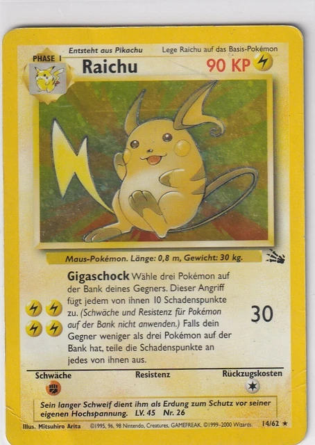Pokemon Carte Trading Card Fossil Numéro 14/62 Raichu Holo Allemand 1