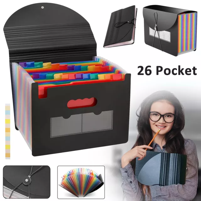 26 Pockets Expanding File Folder Paperwork Organiser A4 Accordion Document Box