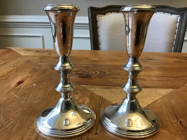 Set Of 2 Matching 6-1/2” Empire Sterling Silver .925 Weighted Candle Holders 381