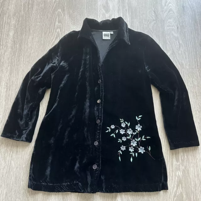 Johnny Was Collection Velvet Size Medium Button Down Top Black Floral