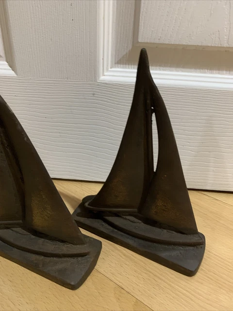 Pair of Early 20th Century Solid Bronze Sailboat Bookends BEAUTIFUL QUALITY 2