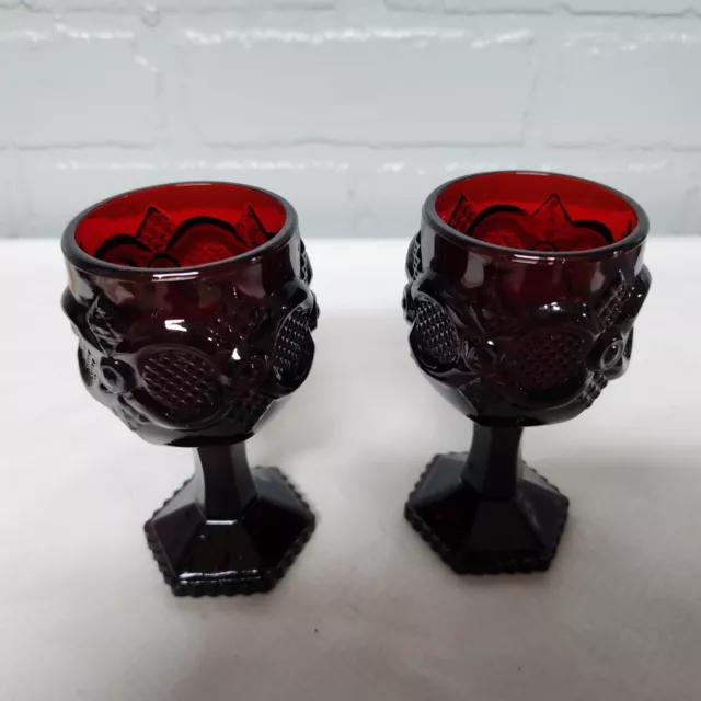 TWO AVON 1876 Ruby Red Cape Cod Collection - 4.5" Wine Goblets