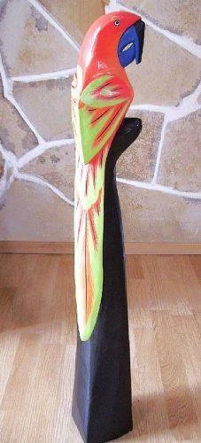 Papagei aus Holz Vogel Handbemalt Rot 80 cm Holzfigur aus einem Stück Holz