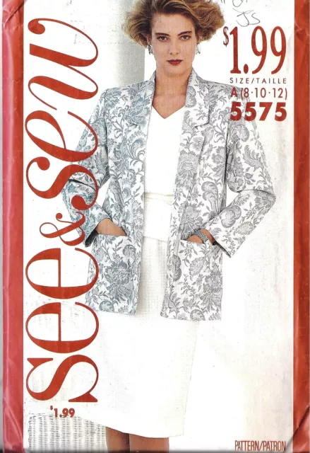 UNCUT Vintage Butterick Sewing Pattern Misses Jacket Top Skirt 5575 See & Sew