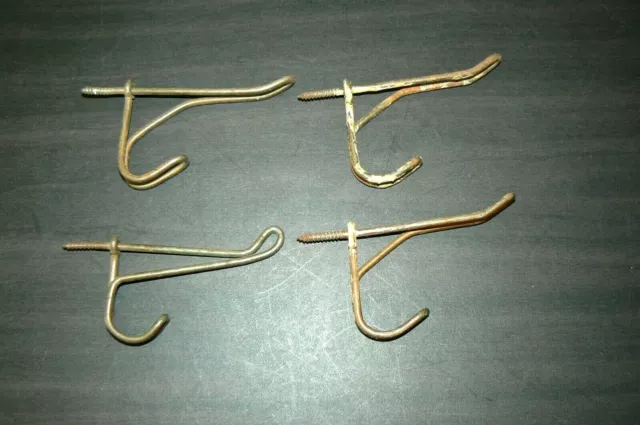 Lot of 4 Vintage Antique Metal Threaded Twisted Wire Hooks Coat Hat