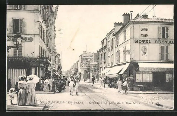 CPA Enghien-les-Bains, Grande Rue, prise de la Rue Mora 1906