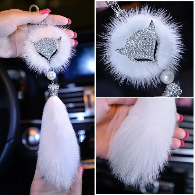 Car Hanging Ornament Rearview Mirror Pendant Accessories Diamond Crystal Fox