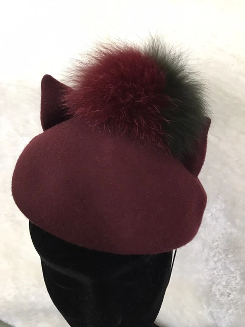 HELENE BERMAN GREY wool hat with fur pompom £25.00 - PicClick UK display picture 3