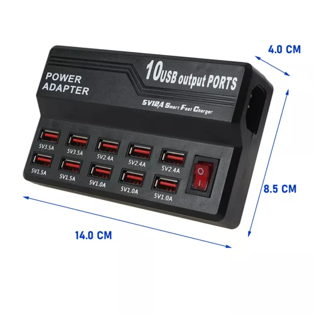 Cargador rápido 10 puertos USB inteligente Estación de carga 5V/3.5A USB HUB