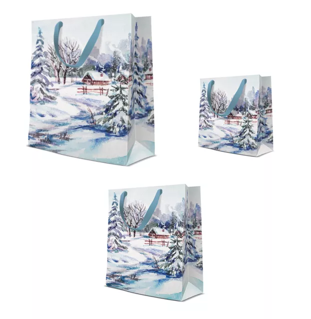 Premium Paper Gift Bag Christmas Present Xmas Pack of 10 ( Winter Village)