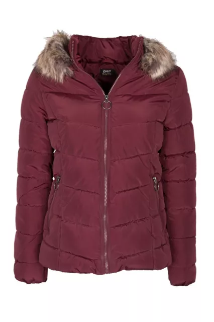 ONLY Damen Jacke Damenjacke Steppjacke TASHA Kapuze Fellimitat rot NEU Größe S