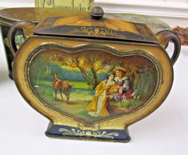 Antique Don Confectionery Candy Tin Sheffield England Victorian Romance Horses