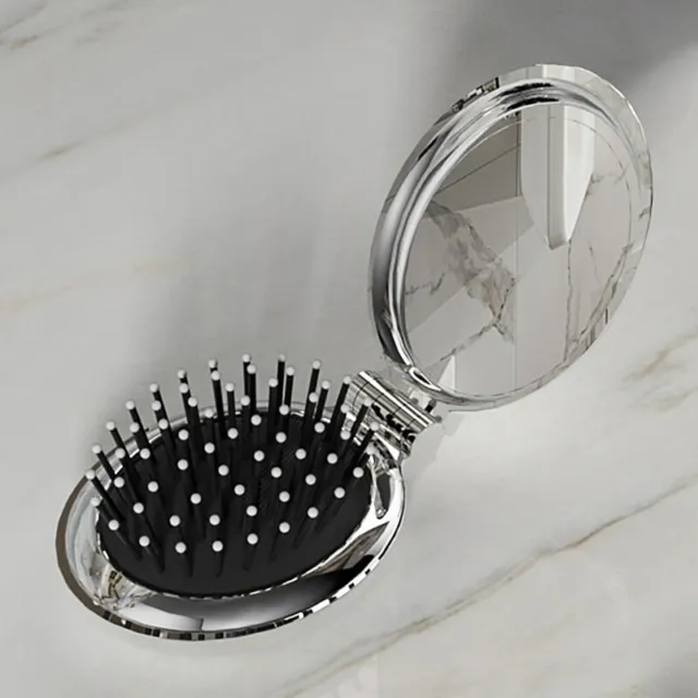 Portable Travel Folding Hair Brush With Mirror Compact Pocket Size Comb ❤TH