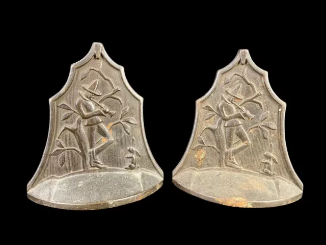 1928 Pair of Art Deco Connecticut Foundry The Wanderer Iron Bookends