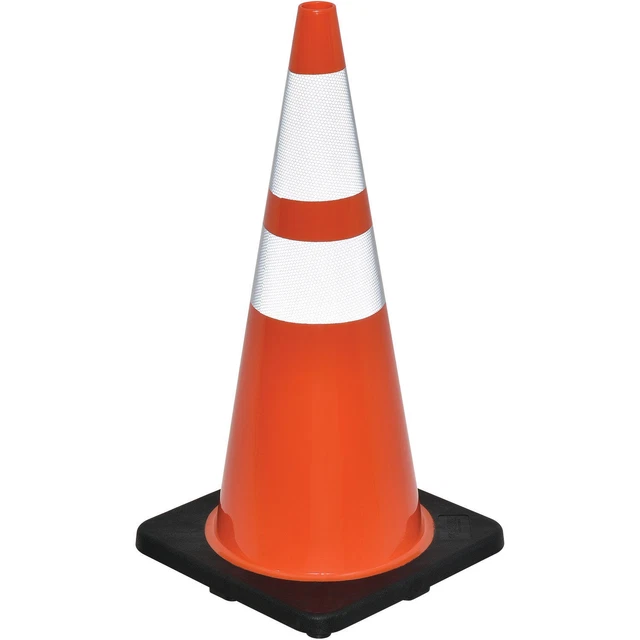28" Reflective Traffic Cone, Black Base, 7 lbs