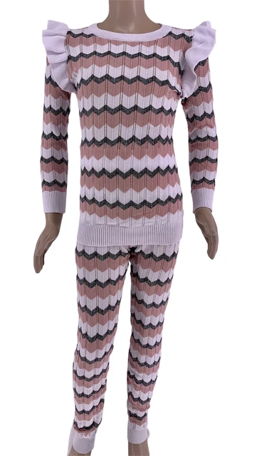 Kids Girls Knitted Scallop Lounge wear Tracksuit Joggers 2 PCS Set 2 -12 Yrs