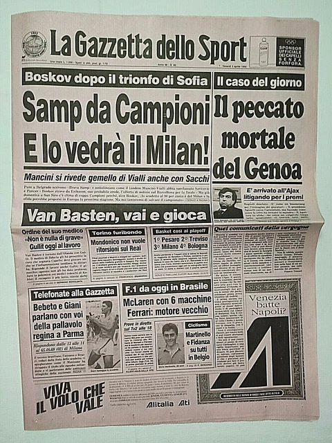 GAZZETTA DELLO SPORT 5 FÉVRIER 1988 VIALLI-SAMPDORIA