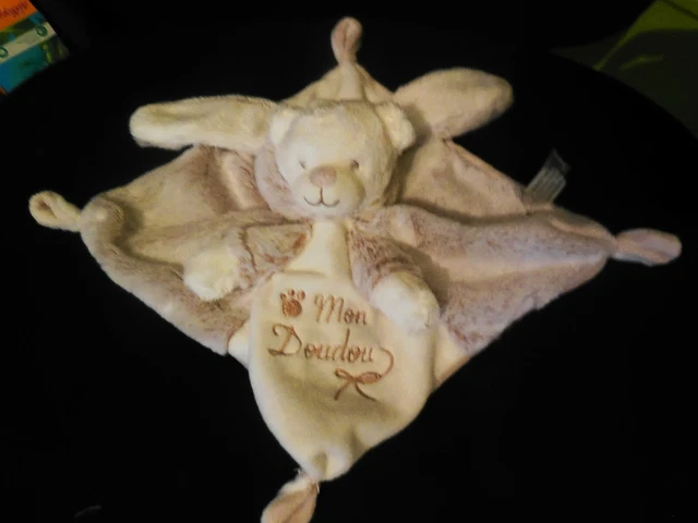 235/ Mon doudou plat lapin ours blanc beige marron chiné SIMBA TOYS NICOTOY 5X