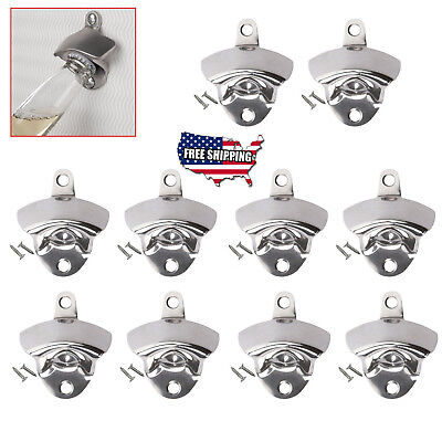 10 pcs NEW Stainless Steel silver Wall Mount Beer soda Bottle Opener with Screws