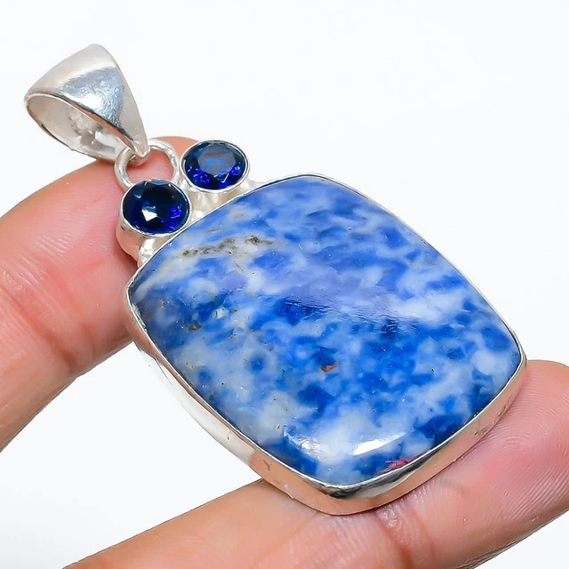 Sodalite, Blue Topaz Gemstone 925 Sterling Silver Jewelry Pendant 2.17" t923