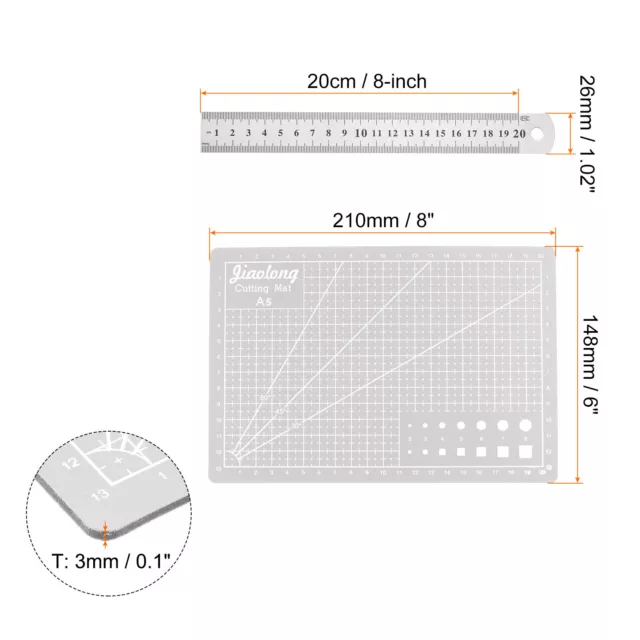 Juego de estera de corte y regla de metal A5 alfombra gris 20 cm 0,7 mm regla de espesor 2