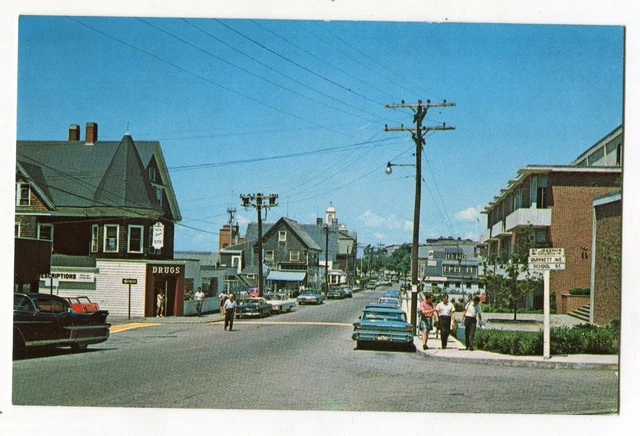 Woods Hole Cape Cod MA Main St Drugstore Quisett Ave School Street Signage 1960s