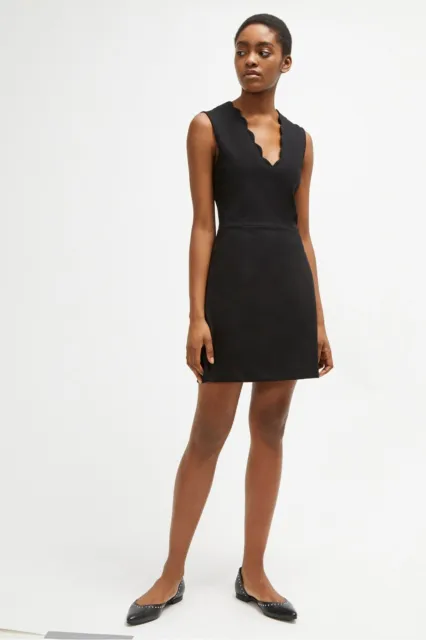 French Connection Black Dress Lula Sundae Scalloped Sheath Mini SZ 0 NWT $148