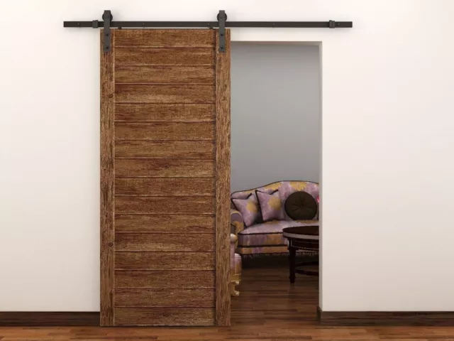 Modern Hang Style Barn Door 6.6 ft Rail Roller Sliding Track Hardware Kit Black