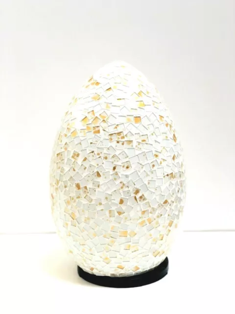 Lamp White Mosaic Glass Bali 12" Egg Shape Hand Made Unique Art by ZENDA IMPORTS
