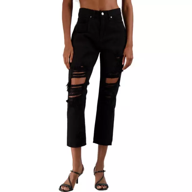 JUST BLACK WOMENS Black High Rise Destroyed Cropped Jeans 31 8175 $8.99 ...