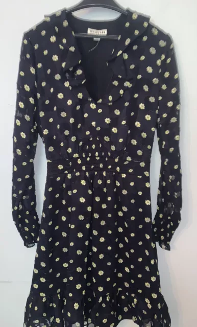 Whistles Black Floral Daisy Long Sleeve Floaty Skater Dress. Size 4. Worn Once
