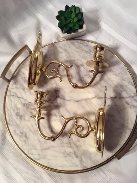 Set 2 Vintage Brass Wall Mount Sconce Candle Holders Single Arm Lot