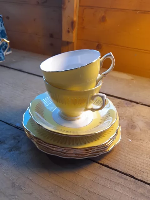 Vintage Colclough Yellow Cups & Saucers