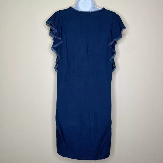 Splendid Womens Size Small V Neck Blue Ruffle Raw Hem Chambray Shift Dress 2