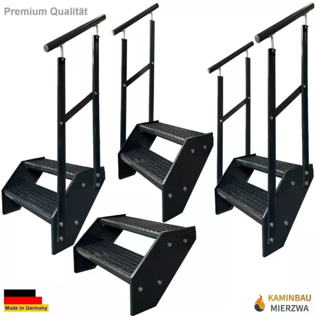 Premium Treppe 2 Stufen Anthrazit Breite 60-140cm H: 38cm Außentreppe Geländer