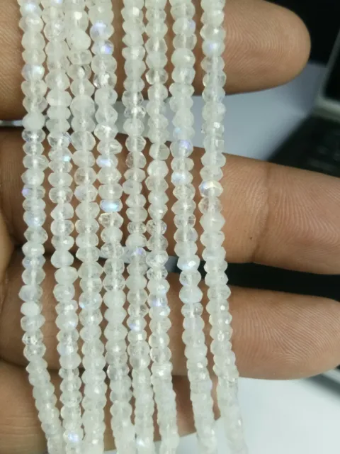 3 STRANDS RAINBOW MOONSTONE RONDELLE FACETED 4-4.5 MM GEMSTONE BEADS 13" long